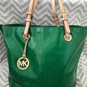 Michael Kors emerald green patent leather tote